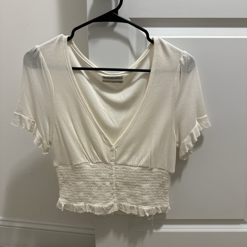 Urban Outfitters Cream Ruffle Crop Top